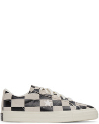 Grey Check Leather Low Top Sneakers