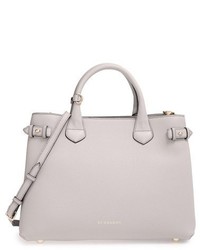 Burberry Medium Banner House Check Leather Tote Grey