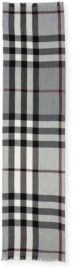 Burberry // Light Grey Silk Blend Mega Check Scarf – VSP Consignment