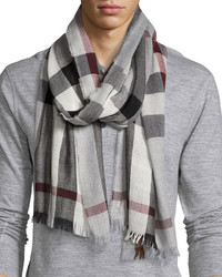 Burberry Lightweight Cashmere Blend Mega Check Scarf Gray, $425 | Neiman  Marcus | Lookastic