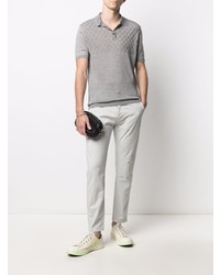 GREY DANIELE ALESSANDRINI Checked Linen Polo Shirt