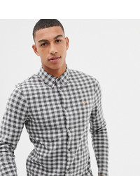 Farah Bobby Slim Fit Checked Jersey Shirt In Grey