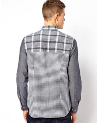 Asos Brand Check Shirt In Long Sleeve With Cut And Sew Detail