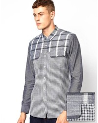 Asos Brand Check Shirt In Long Sleeve With Cut And Sew Detail