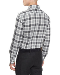 Ermenegildo Zegna Large Check Long Sleeve Sport Shirt Gray