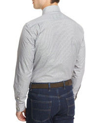 Ermenegildo Zegna Micro Check Long Sleeve Sport Shirt Dark Gray