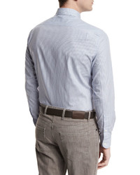 Ermenegildo Zegna Shadow Check Long Sleeve Sport Shirt Light Gray