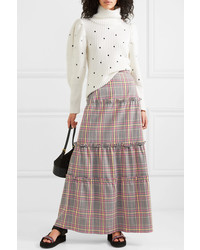 Paper London Ruffled Checked Woven Maxi Skirt