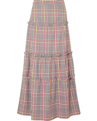 Paper London Ruffled Checked Woven Maxi Skirt