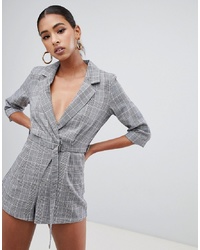 Missguided Tailored Playsuit In Check Check