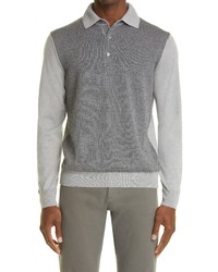 Canali Contrast Half Zip Wool Sweater