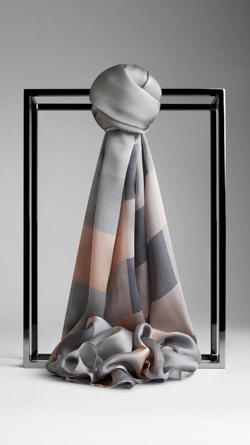 Burberry Check Silk Satin Scarf, $395 | Burberry | Lookastic