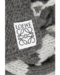 Loewe Embellished Checked Wool Blend Scarf Gray
