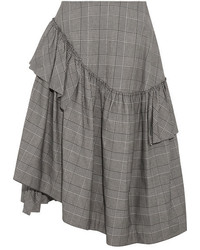Simone Rocha Asymmetric Ruffled Prince Of Wales Checked Cotton Blend Midi Skirt Gray