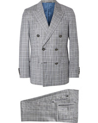 Hackett Grey Double Breasted Prince Of Wales Checked Wool Suit