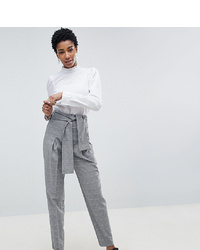 Asos Tall Asos Design Tall Tailored Tapered Check Trouser With Obi Self Tie And Exposed Zip