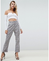 PrettyLittleThing Button Front Trouser In Grey Check