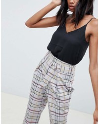 Asos Design Tailored Tapered Pants With D Ring In Gray Check