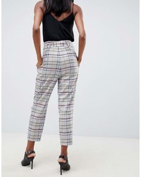 Asos Design Tailored Tapered Pants With D Ring In Gray Check