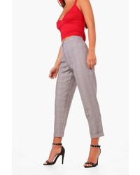 Boohoo Petite Charlie Dogtooth Check Tapered Trouser
