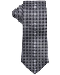 Armani Grey Silk Blend Check And Logo Patterned Tie
