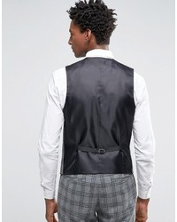 Asos Wedding Slim Vest In Gray With Charcoal Check