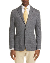 Canali Classic Fit Textured Windowpane Cotton Wool Blend Sport Coat