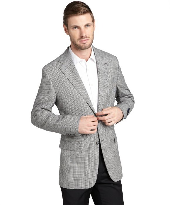 Joseph Abboud Grey And Black Check Wool Two Button Blazer | Where to