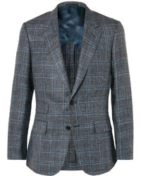 Kingsman Grey Harry Slim Fit Checked Silk Linen And Wool Blend Blazer