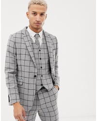 ASOS DESIGN Skinny Suit Jacket In Grey Wool Mix Windowpane Check