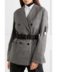Prada Belted Double Breasted Checked Wool Blazer