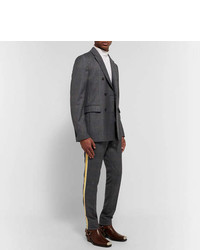 Calvin Klein 205w39nyc Grey Slim Fit Velvet Trimmed Prince Of Wales Checked Wool Suit Trousers