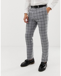 ASOS DESIGN Skinny Suit Trousers In Grey Wool Mix Windowpane Check