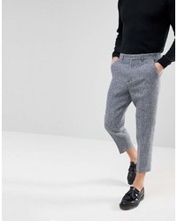 Asos Tapered Smart Pants In 100% Wool Harris Tweed In Light Gray Check
