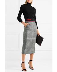 Fendi Jersey Trimmed Checked Wool And Silk Blend Midi Skirt Gray