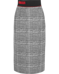 Fendi Jersey Trimmed Checked Wool And Silk Blend Midi Skirt Gray