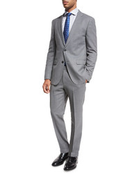 BOSS Mini Check Wool Two Piece Suit Gray