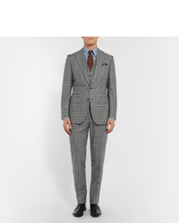 Thom Sweeney Grey Slim Fit Prince Of Wales Checked Wool Three Piece Suit