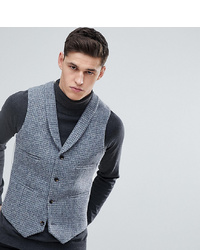 ASOS DESIGN Asos Tall Slim Waistcoat In Harris Tweed 100% Wool Light Grey Check