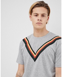 ASOS DESIGN Relaxed Longline T Shirt With Chevron Taping In Grey Marl Marl