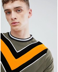ASOS DESIGN T Shirt With Cord Chevron And Contrast Tipping In Green