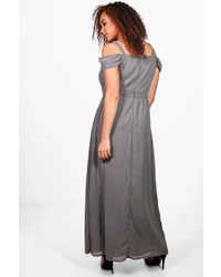 Boohoo Plus Sara Chiffon Open Shoulder Maxi Dress