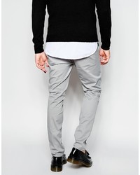 Asos Brand Skinny Chinos With Pleat In Gray