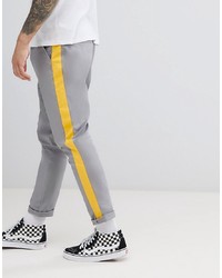 ASOS DESIGN Tapered Trousers In Grey With Yellow