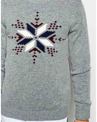 Asos Brand Lambswool Rich Holidays Sweater With Snowflakes