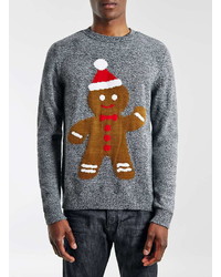 Topman Grey Gingerbread Man Crew Neck Christmas Jumper