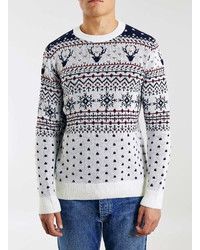 Topman Reindeer Yoke Crew Neck Christmas Sweater