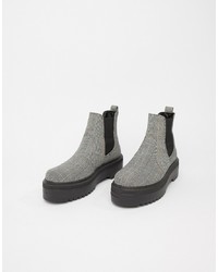 Grey Chunky Leather Chelsea Boots