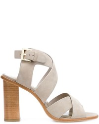 Grey Chunky Suede Heeled Sandals