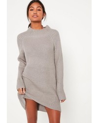 Missguided Grey Chunky Funnel Neck Mini Sweater Dress